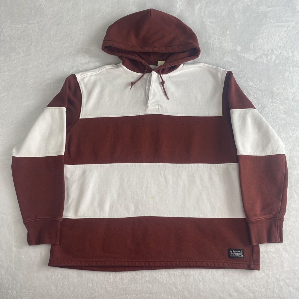 Levis Fillmore Sweater Mens Medium Maroon and White Striped Rugby Hoodie Casual